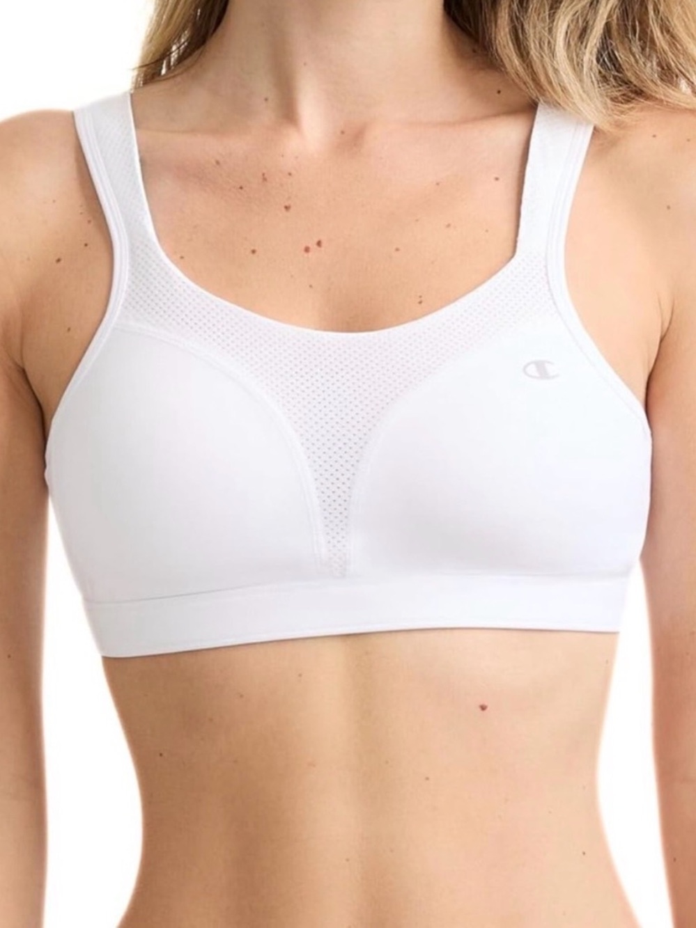 Champion White Supportive Mesh-Panel Sports Bra